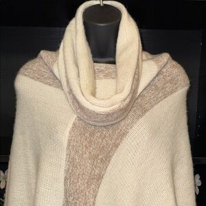 SOLD…Elegant Cream & Gold Cow Neck Sparkling Knit Poncho with Fringes